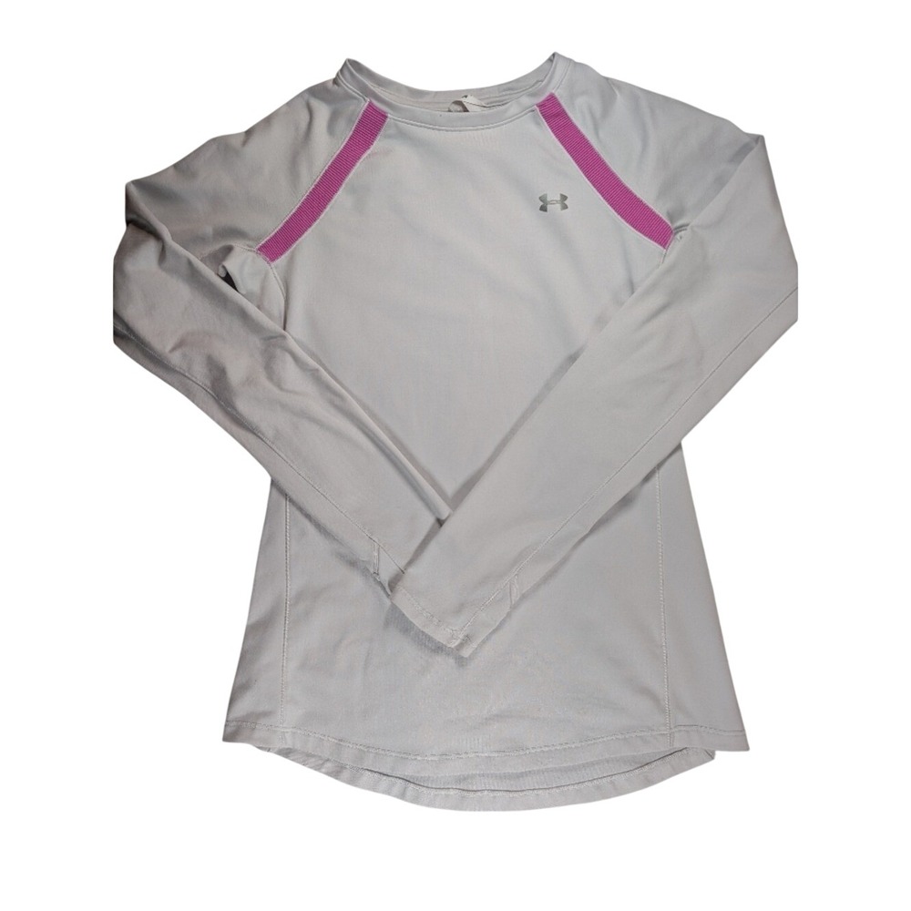 Under Armour ColdGear Top Womens Small Gray Pink Stripe Thumbhole Base Layer